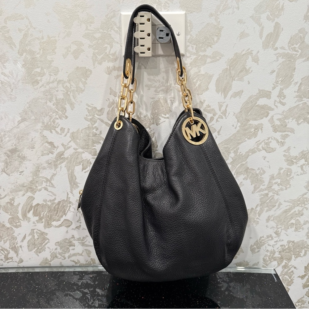 Michael Kors Black Shoulder Bag with Gold Accents